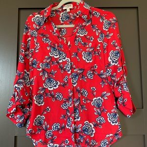 Express red and blue floral blouse